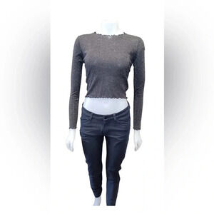 Sunday Best Black & Metallic Long Sleeve Crop Top  Size XS